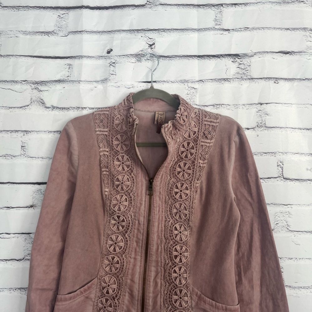 XCVI Embroidered Zip Jacket Women’s S Dusty Rose Cotton Blend Boho Lace Preppy - Picture 5 of 14